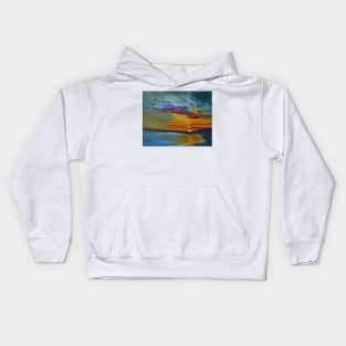 Wild Sunset. The brilliant sun sinks behind the mountain and shines reflections across the ocean and beach in all of its colorful glory. Kids Hoodie